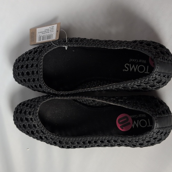 TOMS Briella Black Woven Basket PU Flat Shoes - Picture 3 of 8